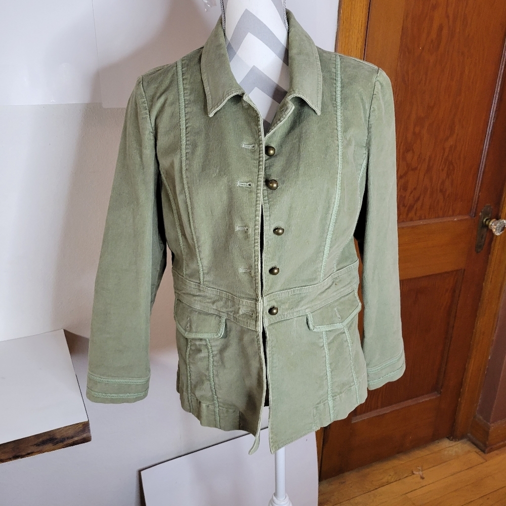 Womens J Jill Green Corduroy Button Front Jacket Size Med Petite